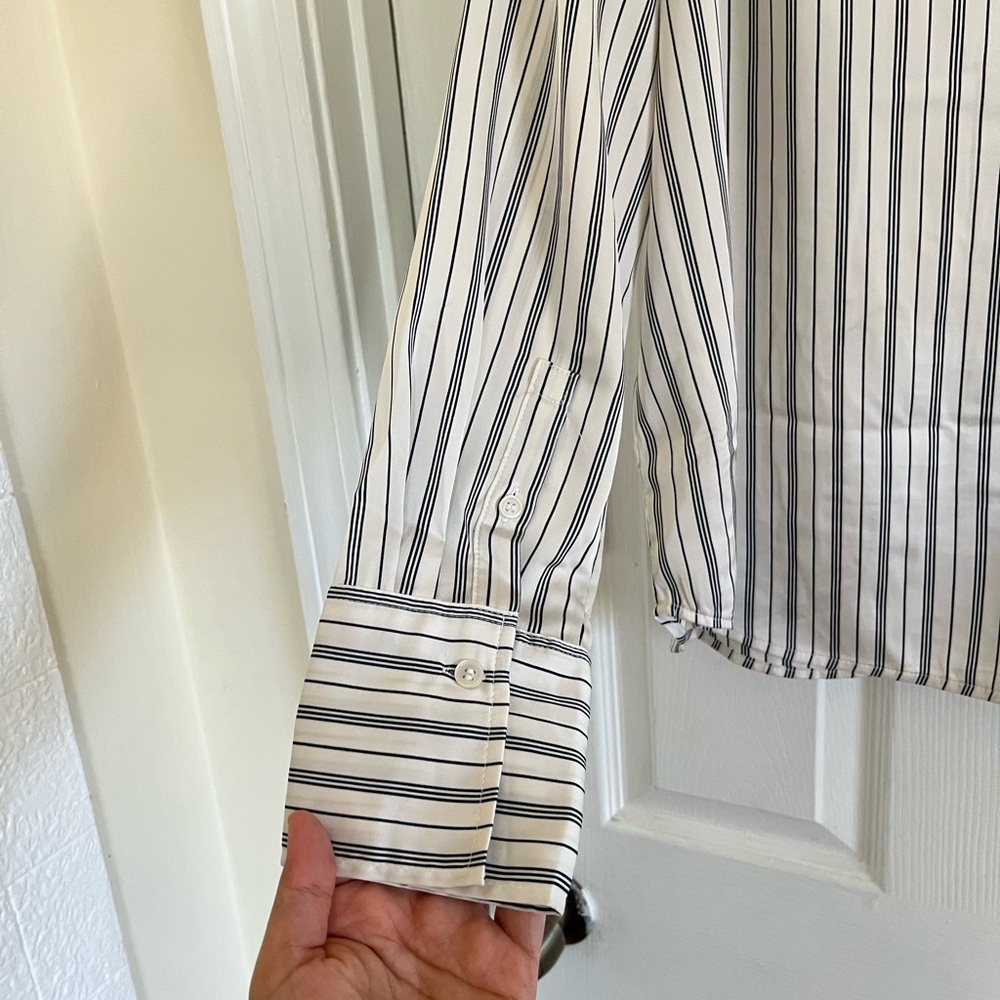 H&M Black and White Striped Shirt neutral casual satin - Picture 4 of 8